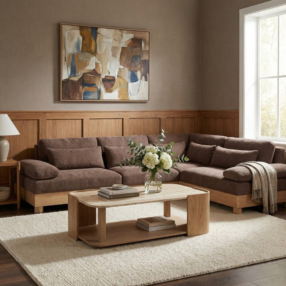 Meridian Furniture Turin Four Piece Modular Sectional Plush Chenille Oak Frame Art Deco Living Room 612Brown-Sec4A