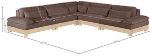 Meridian Furniture Turin Five Piece Chenille Modular Sectional with Oak Legs for Modern Living Rooms 612Brown-Sec5B