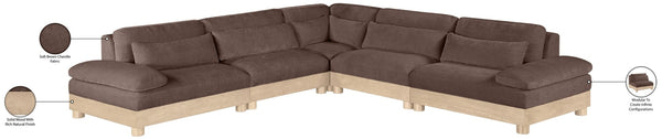 Meridian Furniture Turin Five Piece Chenille Modular Sectional with Oak Legs for Modern Living Rooms 612Brown-Sec5B