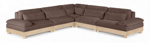 Meridian Furniture Turin Five Piece Chenille Modular Sectional with Oak Legs for Modern Living Rooms 612Brown-Sec5B