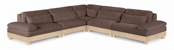 Meridian Furniture Turin Five Piece Chenille Modular Sectional with Oak Legs for Modern Living Rooms 612Brown-Sec5B