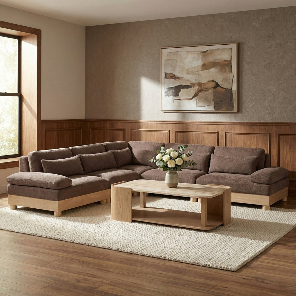 Meridian Furniture Turin Five Piece Chenille Modular Sectional with Oak Legs for Modern Living Rooms 612Brown-Sec5B
