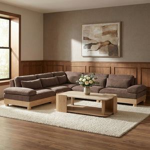 Meridian Furniture Turin Five Piece Chenille Modular Sectional with Oak Legs for Modern Living Rooms 612Brown-Sec5B