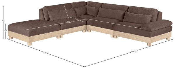 Meridian Furniture Turin Five Piece Modular Sectional Plush Chenille Art Deco Living Room Sofa Set 612Brown-Sec5D