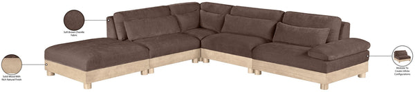 Meridian Furniture Turin Five Piece Modular Sectional Plush Chenille Art Deco Living Room Sofa Set 612Brown-Sec5D