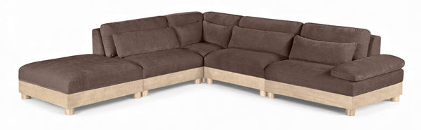 Meridian Furniture Turin Five Piece Modular Sectional Plush Chenille Art Deco Living Room Sofa Set 612Brown-Sec5D