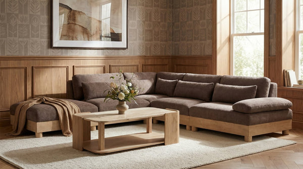 Meridian Furniture Turin Five Piece Modular Sectional Plush Chenille Art Deco Living Room Sofa Set 612Brown-Sec5D