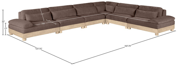 Meridian Furniture Turin Six Piece Modular Sectional Plush Chenille Upholstery Oak Frame Living Room 612Brown-Sec6A