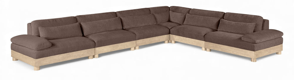 Meridian Furniture Turin Six Piece Modular Sectional Plush Chenille Upholstery Oak Frame Living Room 612Brown-Sec6A
