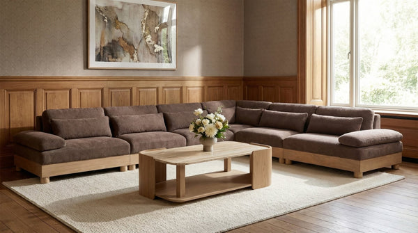Meridian Furniture Turin Six Piece Modular Sectional Plush Chenille Upholstery Oak Frame Living Room 612Brown-Sec6A