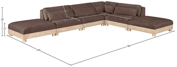 Meridian Furniture Turin Six Piece Chenille Modular Sectional with Oak Legs Art Deco Living Room Sofa 612Brown-Sec6B