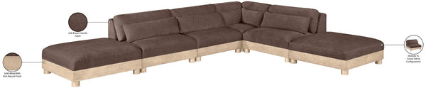Meridian Furniture Turin Six Piece Chenille Modular Sectional with Oak Legs Art Deco Living Room Sofa 612Brown-Sec6B
