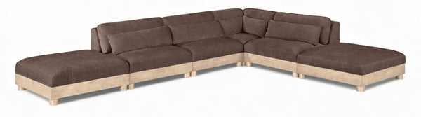 Meridian Furniture Turin Six Piece Chenille Modular Sectional with Oak Legs Art Deco Living Room Sofa 612Brown-Sec6B