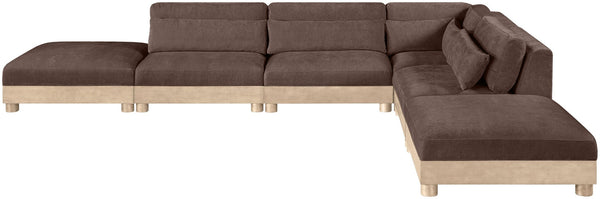 Meridian Furniture Turin Six Piece Chenille Modular Sectional with Oak Legs Art Deco Living Room Sofa 612Brown-Sec6B