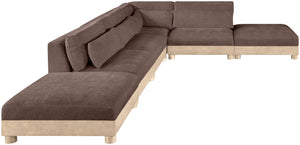 Meridian Furniture Turin Six Piece Chenille Modular Sectional with Oak Legs Art Deco Living Room Sofa 612Brown-Sec6B
