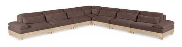 Meridian Furniture Turin Seven Piece Chenille Modular Sectional with Oak Legs for Spacious Living Rooms 612Brown-Sec7A