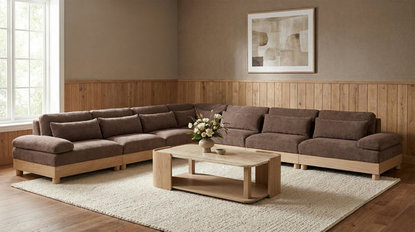 Meridian Furniture Turin Seven Piece Chenille Modular Sectional with Oak Legs for Spacious Living Rooms 612Brown-Sec7A