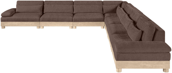 Meridian Furniture Turin Seven Piece Chenille Modular Sectional with Oak Legs for Spacious Living Rooms 612Brown-Sec7A