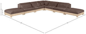 Meridian Furniture Turin Seven Piece Modular Sectional Plush Chenille Art Deco Low Profile Living Room 612Brown-Sec7B
