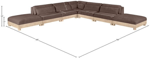Meridian Furniture Turin Seven Piece Modular Sectional Plush Chenille Art Deco Low Profile Living Room 612Brown-Sec7B