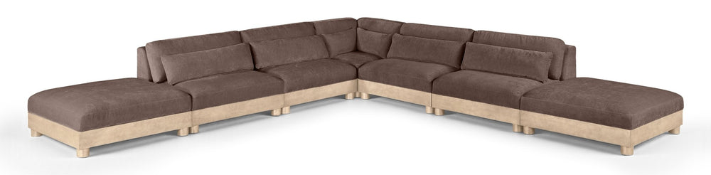 Meridian Furniture Turin Seven Piece Modular Sectional Plush Chenille Art Deco Low Profile Living Room 612Brown-Sec7B