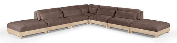 Meridian Furniture Turin Seven Piece Modular Sectional Plush Chenille Art Deco Low Profile Living Room 612Brown-Sec7B