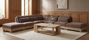 Meridian Furniture Turin Seven Piece Modular Sectional Plush Chenille Art Deco Low Profile Living Room 612Brown-Sec7B