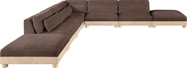 Meridian Furniture Turin Seven Piece Modular Sectional Plush Chenille Art Deco Low Profile Living Room 612Brown-Sec7B