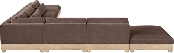 Meridian Furniture Turin Seven Piece Modular Sectional Plush Chenille Art Deco Low Profile Living Room 612Brown-Sec7B