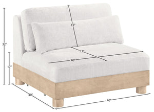 Meridian Furniture Turin Chenille Armless Modular Chair Art Deco Oak Frame Plush Living Room Seating Cream 612 612Cream-Armless
