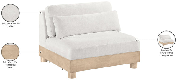 Meridian Furniture Turin Chenille Armless Modular Chair Art Deco Oak Frame Plush Living Room Seating Cream 612 612Cream-Armless