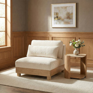Meridian Furniture Turin Chenille Armless Modular Chair Art Deco Oak Frame Plush Living Room Seating Cream 612 612Cream-Armless