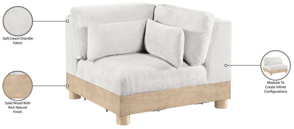 Meridian Furniture Turin Modular Corner Chair Art Deco Chenille Upholstery Low Profile Sectional Living Room Cream - B 612Cream-Corner