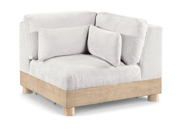 Meridian Furniture Turin Modular Corner Chair Art Deco Chenille Upholstery Low Profile Sectional Living Room Cream - B 612Cream-Corner