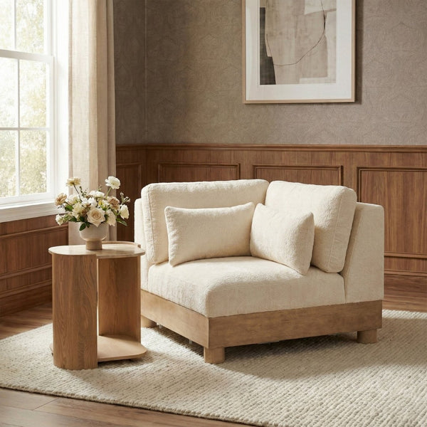 Meridian Furniture Turin Modular Corner Chair Art Deco Chenille Upholstery Low Profile Sectional Living Room Cream - B 612Cream-Corner