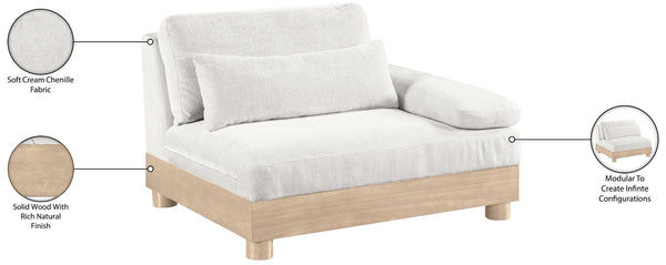 Meridian Furniture Turin Chenille Upholstered Modular Right Arm Chair Art Deco Low Profile Living Room Seat Cream 612 612Cream-RAF