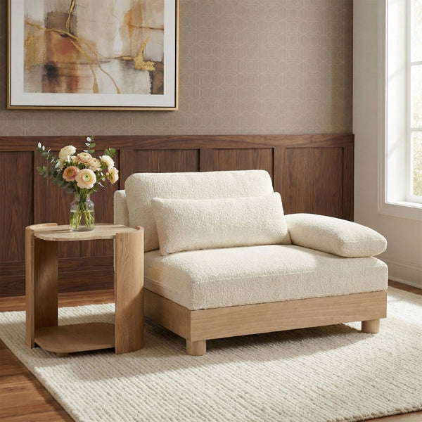 Meridian Furniture Turin Chenille Upholstered Modular Right Arm Chair Art Deco Low Profile Living Room Seat Cream 612 612Cream-RAF