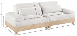 Meridian Furniture Turin Two Piece Modular Sofa in Plush Chenille with Oak Legs Art Deco Living Room 612Cream-S2A