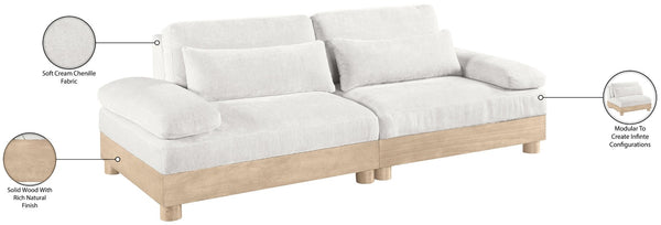 Meridian Furniture Turin Two Piece Modular Sofa in Plush Chenille with Oak Legs Art Deco Living Room 612Cream-S2A