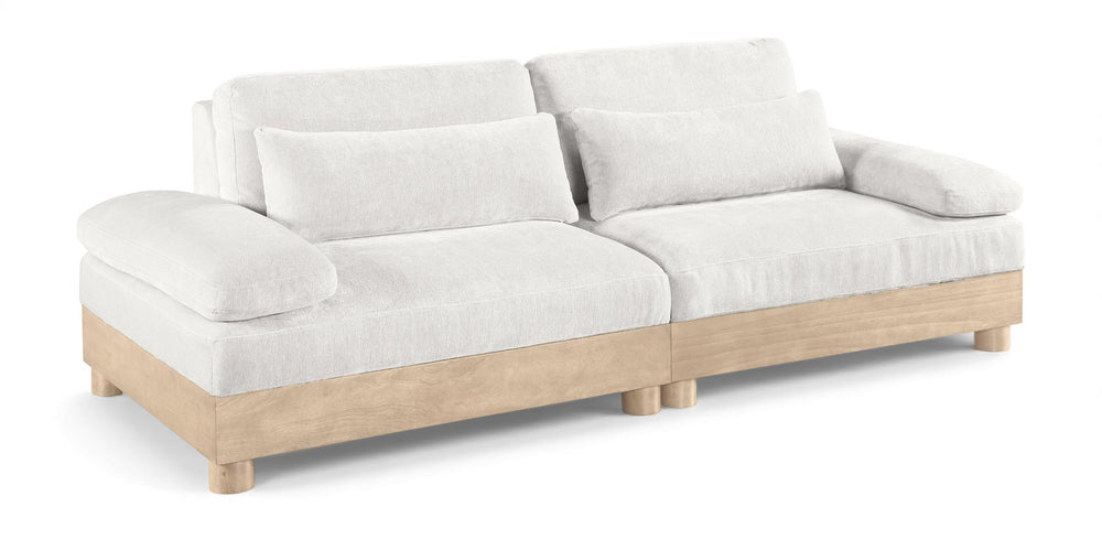 Meridian Furniture Turin Two Piece Modular Sofa in Plush Chenille with Oak Legs Art Deco Living Room 612Cream-S2A
