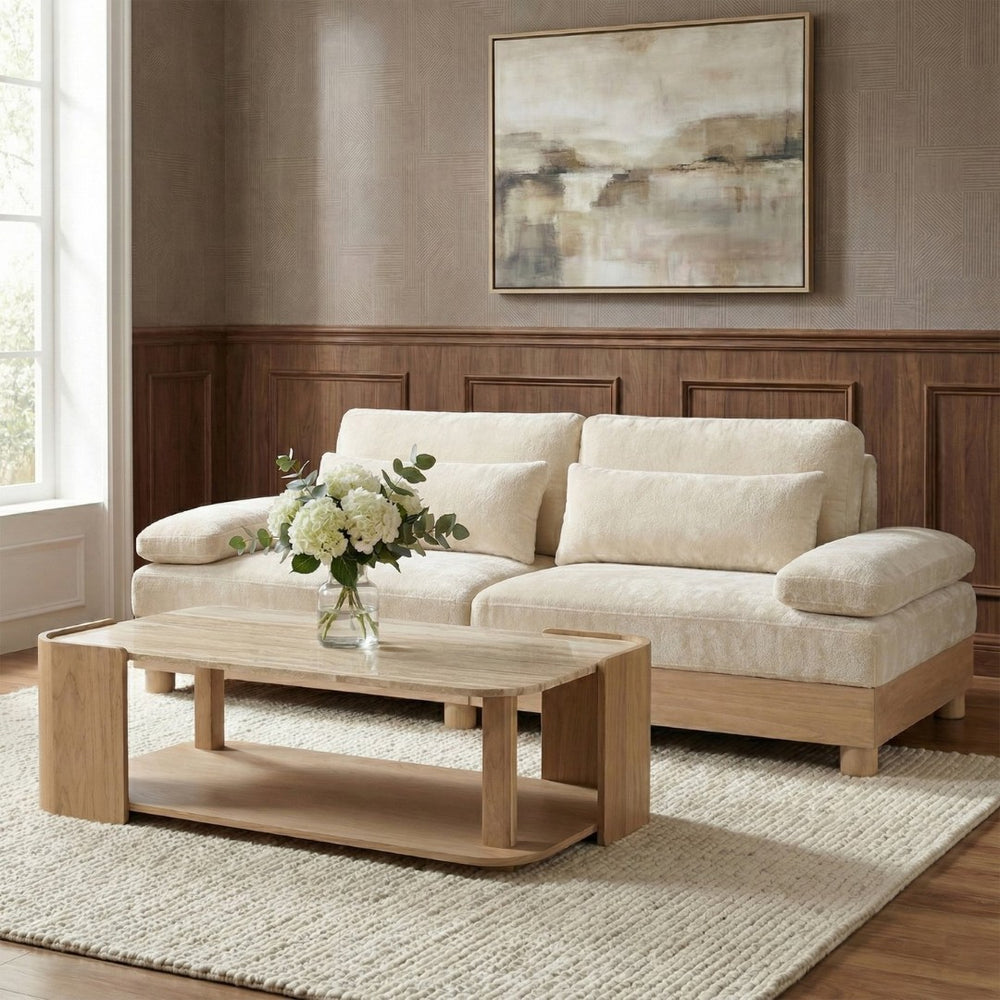 Meridian Furniture Turin Two Piece Modular Sofa in Plush Chenille with Oak Legs Art Deco Living Room 612Cream-S2A