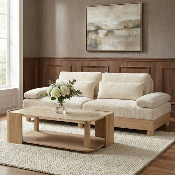 Meridian Furniture Turin Two Piece Modular Sofa in Plush Chenille with Oak Legs Art Deco Living Room 612Cream-S2A