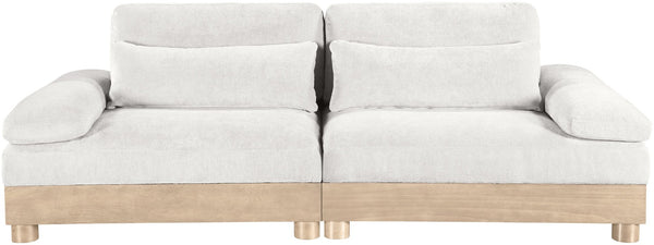Meridian Furniture Turin Two Piece Modular Sofa in Plush Chenille with Oak Legs Art Deco Living Room 612Cream-S2A