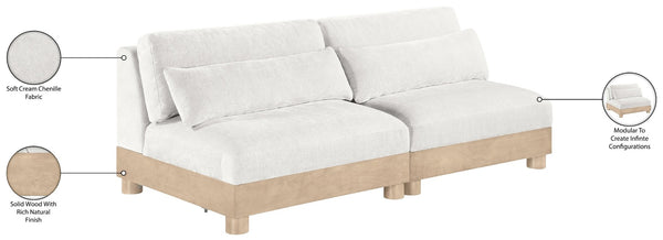 Meridian Furniture Turin Art Deco Modular Sofa Plush Chenille Upholstery Oak Legs Living Room Seating 612Cream-S2B
