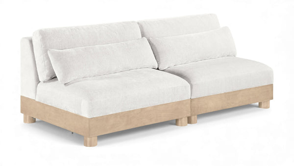 Meridian Furniture Turin Art Deco Modular Sofa Plush Chenille Upholstery Oak Legs Living Room Seating 612Cream-S2B