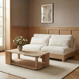 Meridian Furniture Turin Art Deco Modular Sofa Plush Chenille Upholstery Oak Legs Living Room Seating 612Cream-S2B