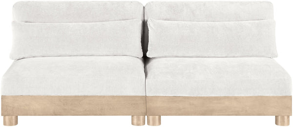 Meridian Furniture Turin Art Deco Modular Sofa Plush Chenille Upholstery Oak Legs Living Room Seating 612Cream-S2B