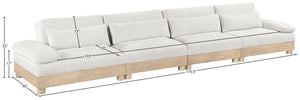 Meridian Furniture Turin Four Piece Modular Sofa Cream Chenille Art Deco Low Profile Living Room 612Cream-S4A