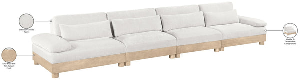 Meridian Furniture Turin Four Piece Modular Sofa Cream Chenille Art Deco Low Profile Living Room 612Cream-S4A