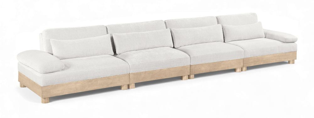 Meridian Furniture Turin Four Piece Modular Sofa Cream Chenille Art Deco Low Profile Living Room 612Cream-S4A
